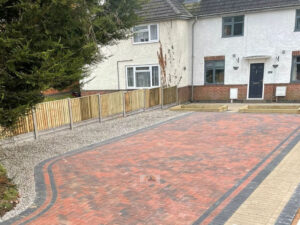 Brindle Block Paved Driveway with Light Grey Footpath in Rugby